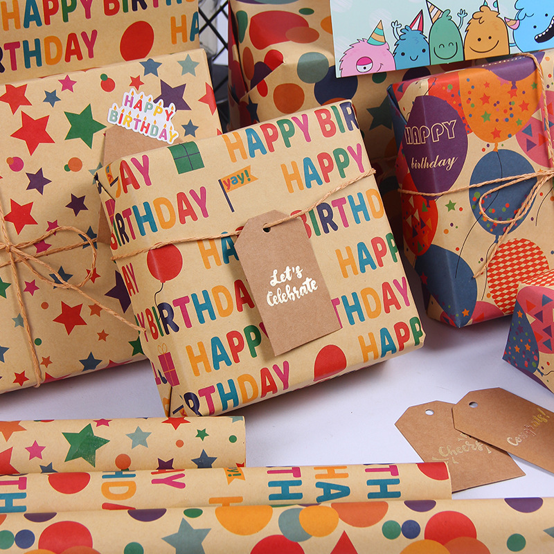50x70cm Birthday Gift Wrapping Paper Thickened Kraft Paper Balloon Note  Cake Printing Creative Gifts Box Book