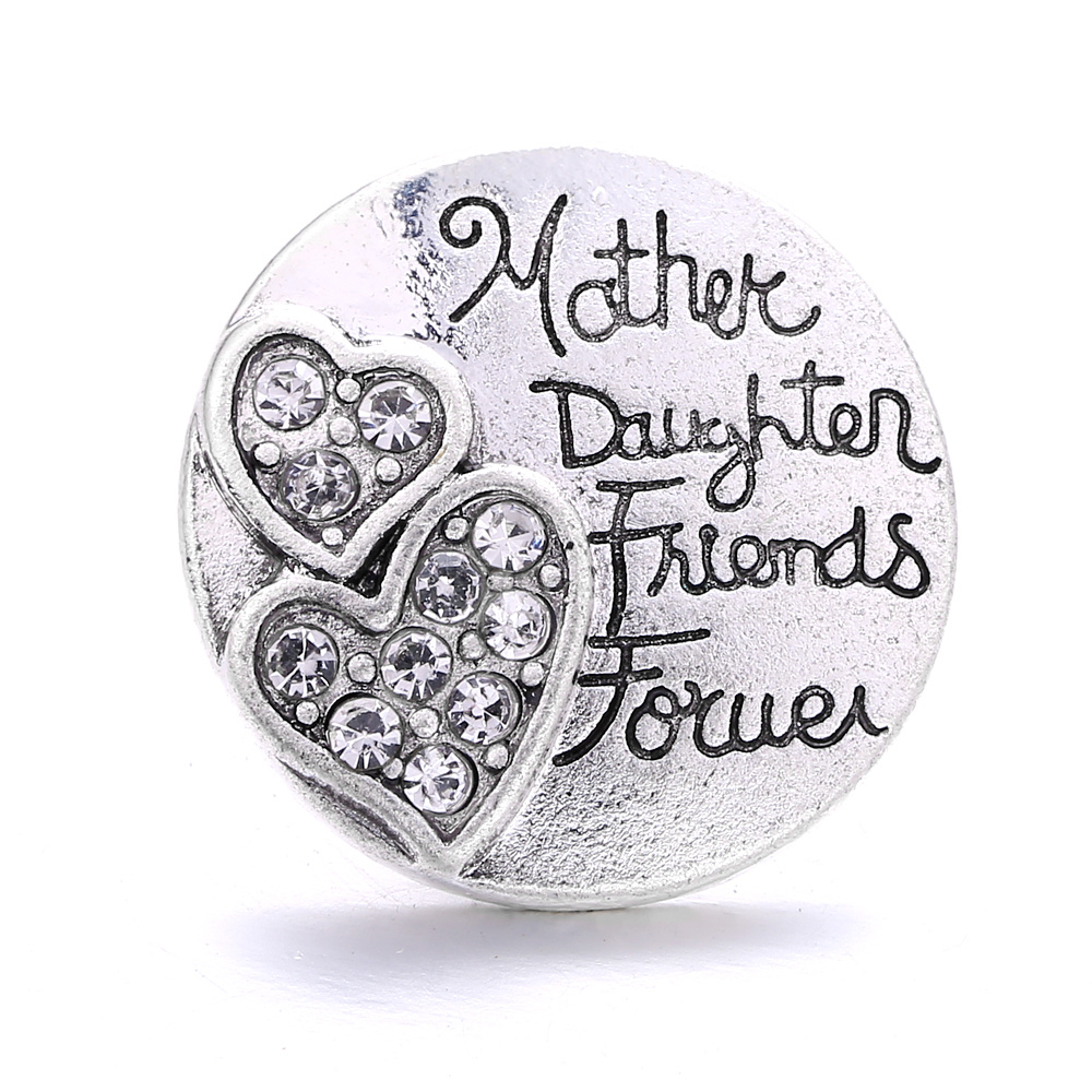 Alloy Round Snap Button With Rhinestones - Heart Pattern