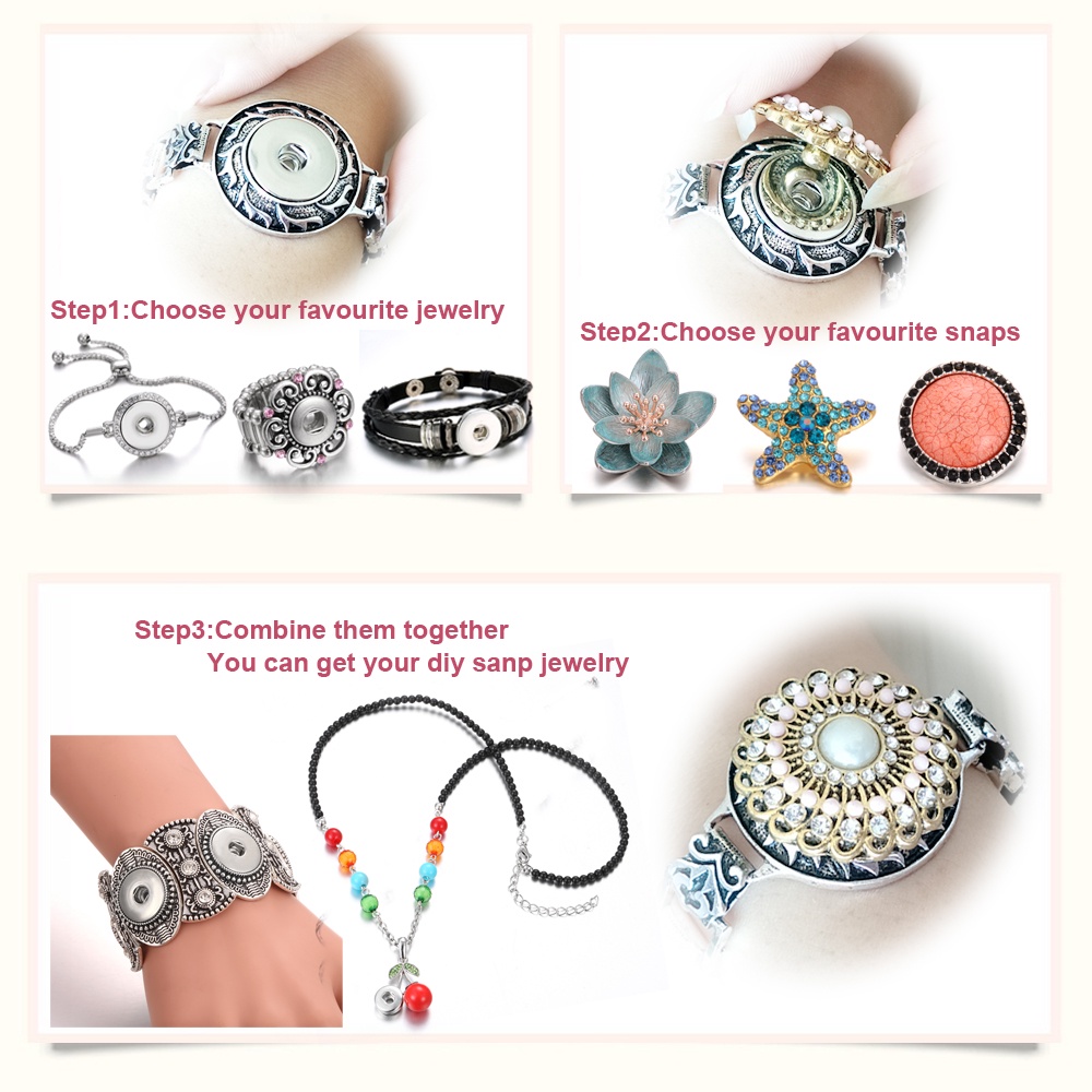Alloy Round Snap Button With Rhinestones - Heart Pattern