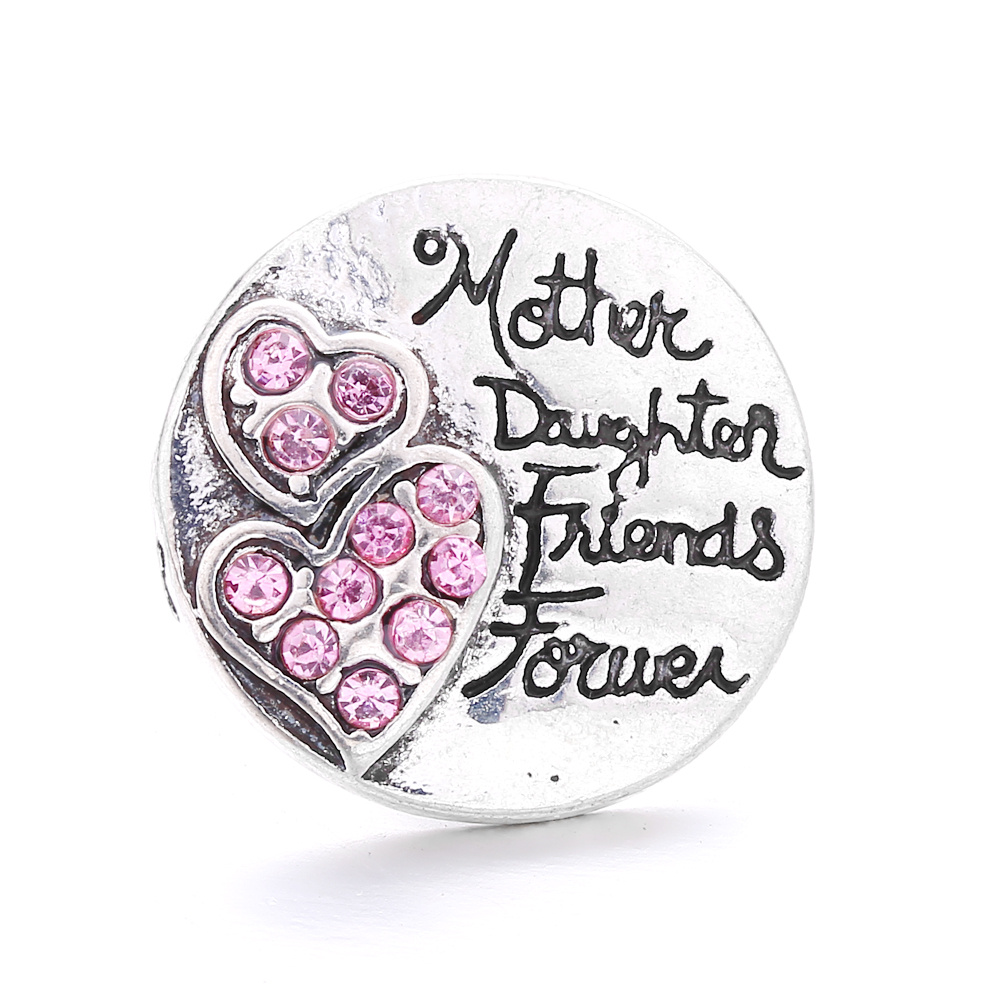 Alloy Round Snap Button With Rhinestones - Heart Pattern