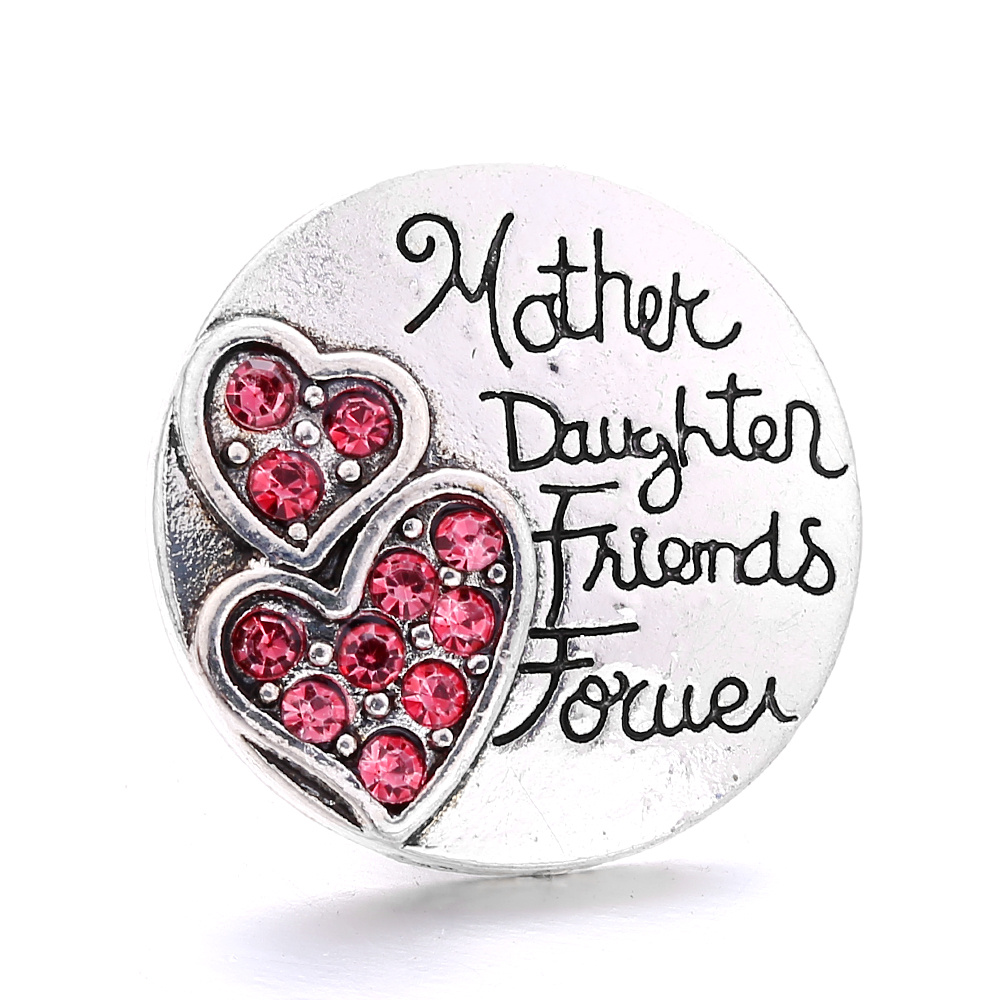 Alloy Round Snap Button With Rhinestones - Heart Pattern