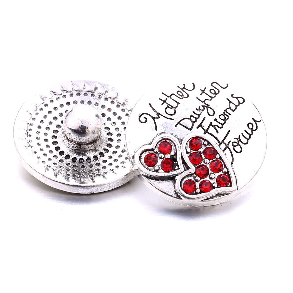 Alloy Round Snap Button With Rhinestones - Heart Pattern