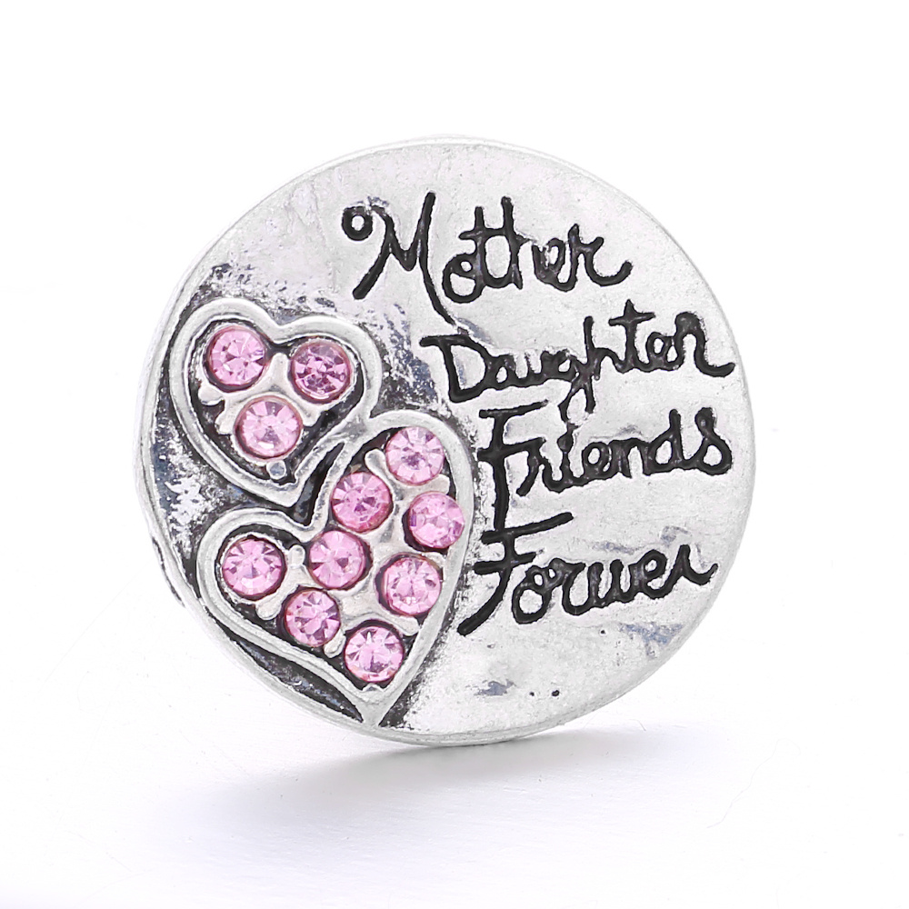 Alloy Round Snap Button With Rhinestones - Heart Pattern