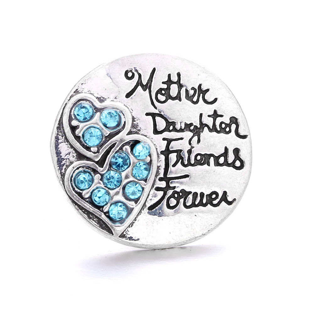 Alloy Round Snap Button With Rhinestones - Heart Pattern