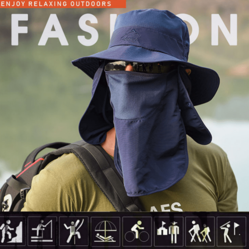Men and Women Outdoor Sun Protection Fishing Hat with Detachable Face Neck  Cover Flap, Summer Cycling Quick Drying Cap Khaki F 
