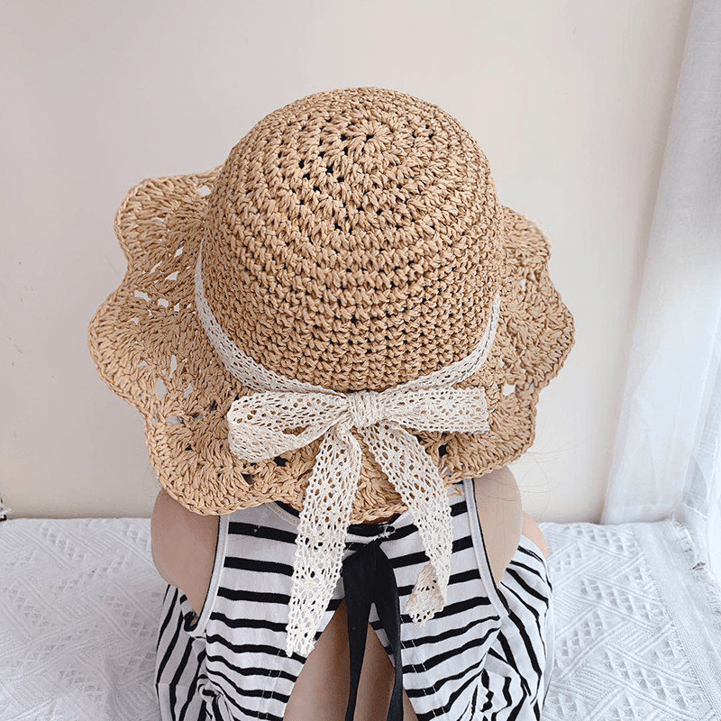Sombrero de paja para niños, sombrero de paja con lazo de verano, sombrero  de paja de ala ancha, sombrero de playa para niños pequeños y niñas