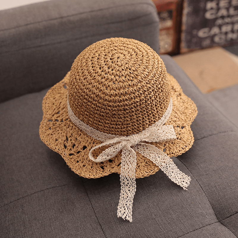 Fashion Baby Petal Brim Straw Woven Hat Sun Protection Lace