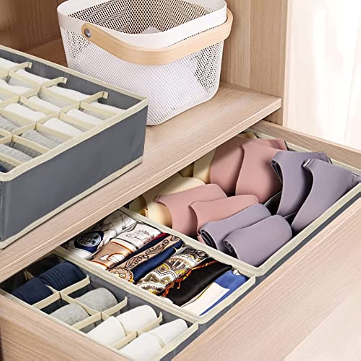 Drawer Organizer Clothes Camphor Wood Underwear Storage Box,Closet Underwear  Organizer Drawer Divider for Bras Panties Socks Ties 