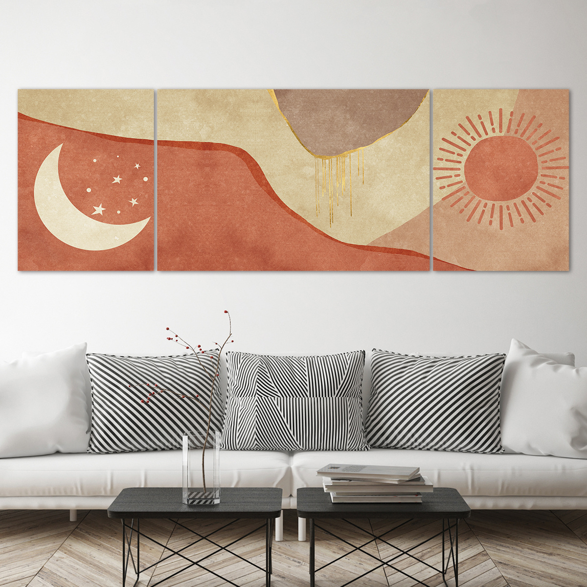 Abstract Geometry Graphic Painting Boho Style Warm Color - Temu