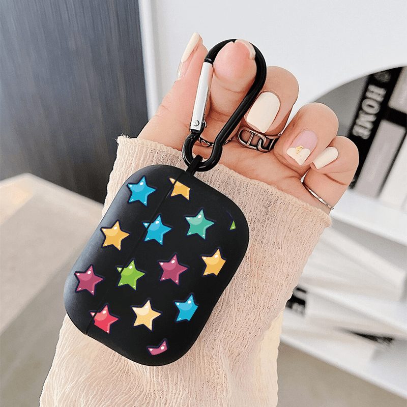 

Colorful Stars Graphic Earphone Case For Airpods1, Airpods2, Airpods3, Airpods Pro, Airpods Pro (2nd Generation), Black Protective Earphone Case, Perfect Gift For Birthdays, Boys & Girlfriends