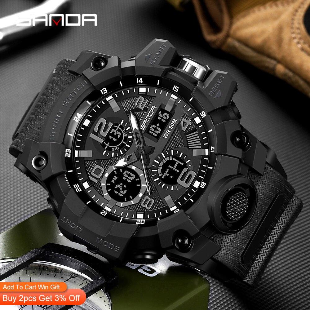 Reloj Deportivo Militar Hombres Prueba Agua Pantalla Dual Cuarzo