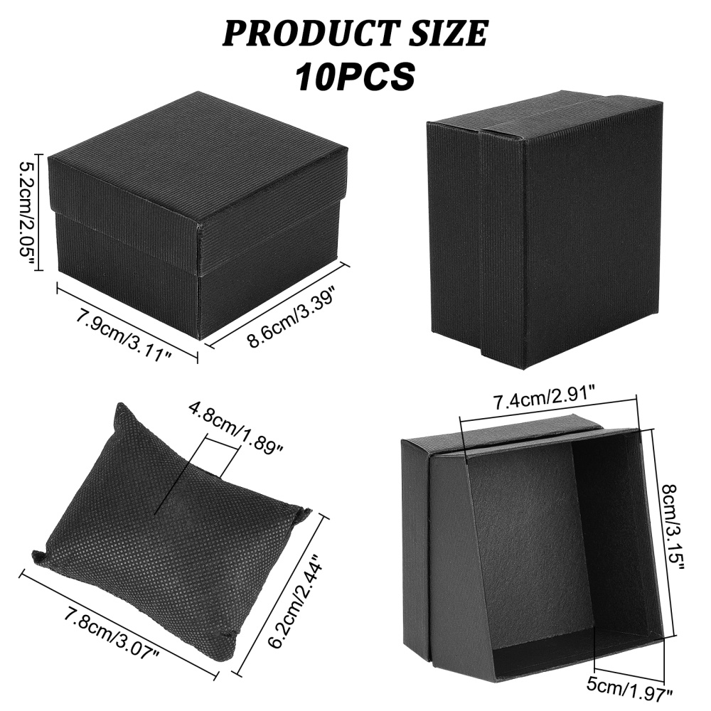 Caja de cartón cuadrada de regalo para reloj color negro 7x7x6cm