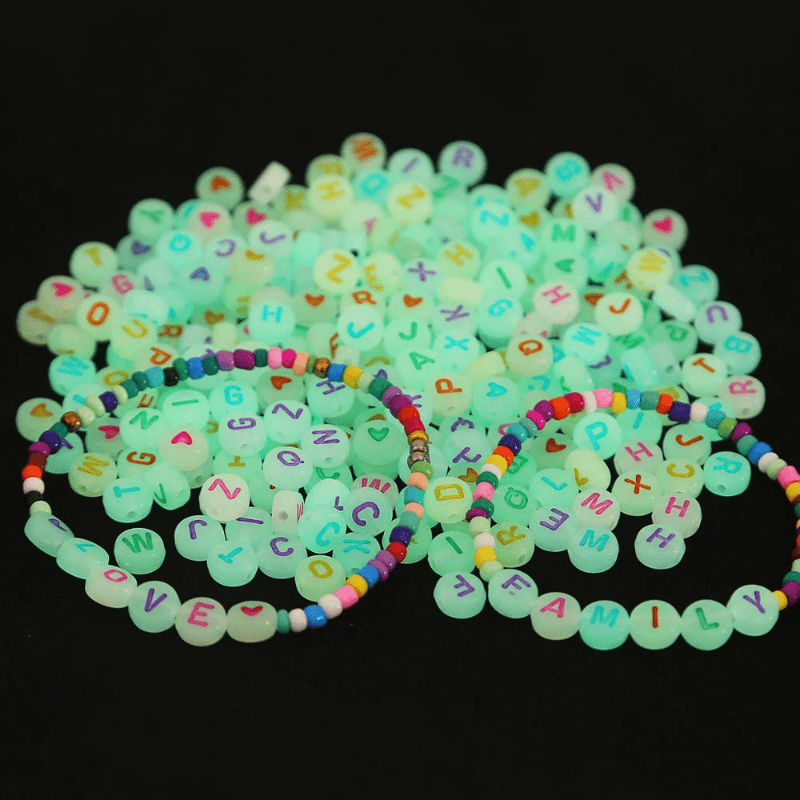 1500pcs Glow in the Dark Letter Beads 4x7mm Alphabet Acrylic Luminious  Round Let