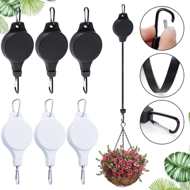 Plant Pulley, Retractable Heavy Duty Easy Reach Pulley Plant Hanging Flower Basket  Hook Hanger For Garden Baskets Pots And Birds Feeder Hang High Up A