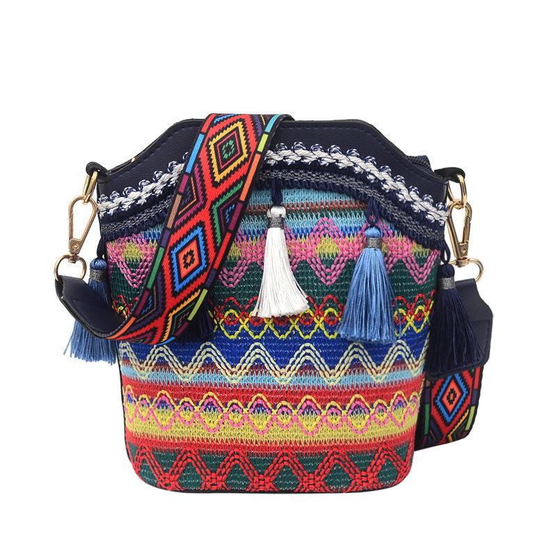 Ethnic Style Bucket Bag Tassel Decor Crossbody Bag Small Vintage ...