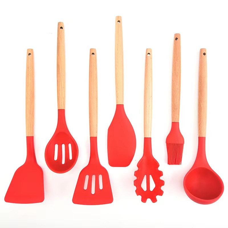 Silicone Kitchen Utensil Cooking Shovel Wooden Handle - Temu