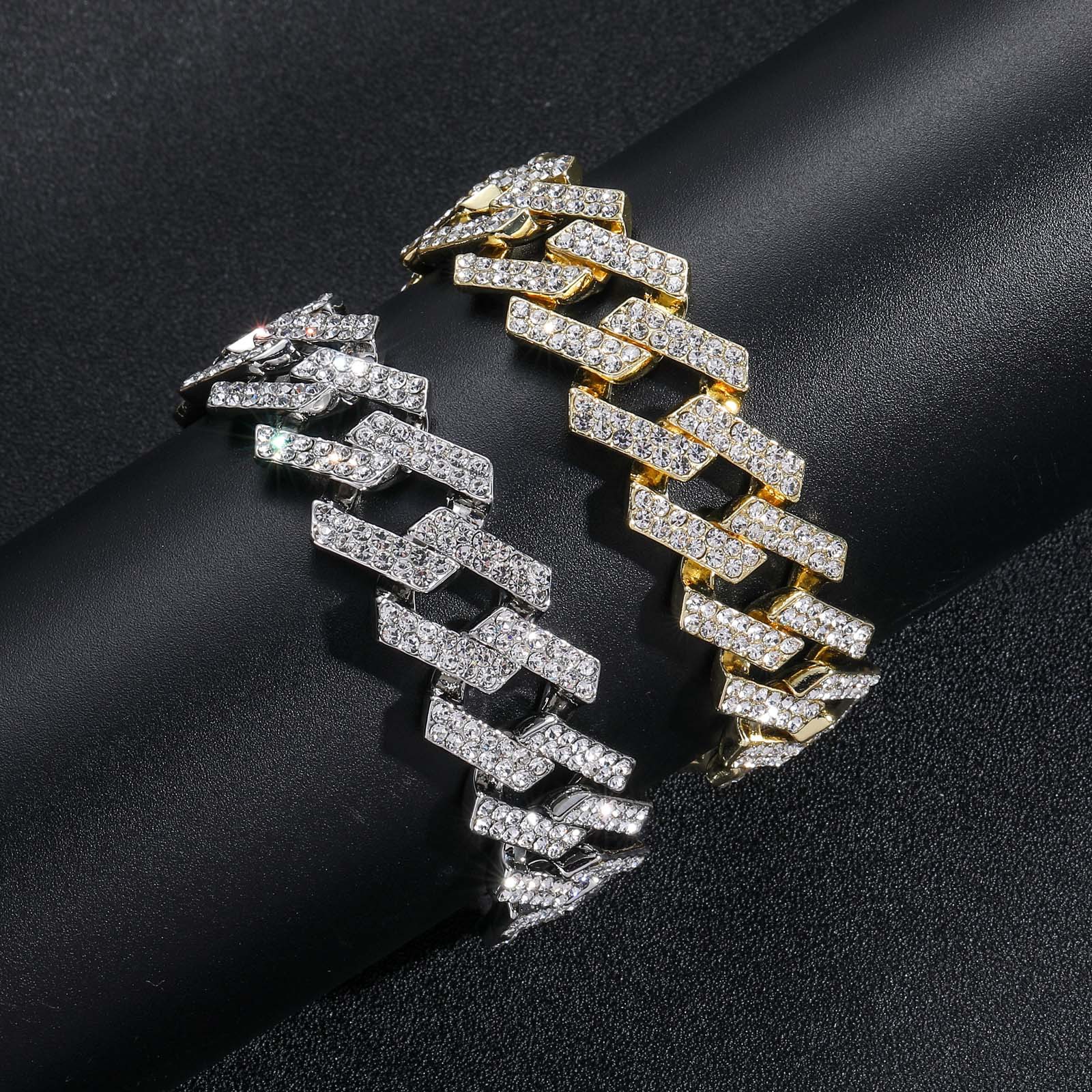 17mm Hip Hop Cuban Link Bracelets for Men Women Punk Crystal