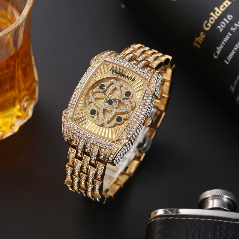 new high end dial rotating design watches for men and women stainless steel bracelet watches with rhinestone embellishments details 1