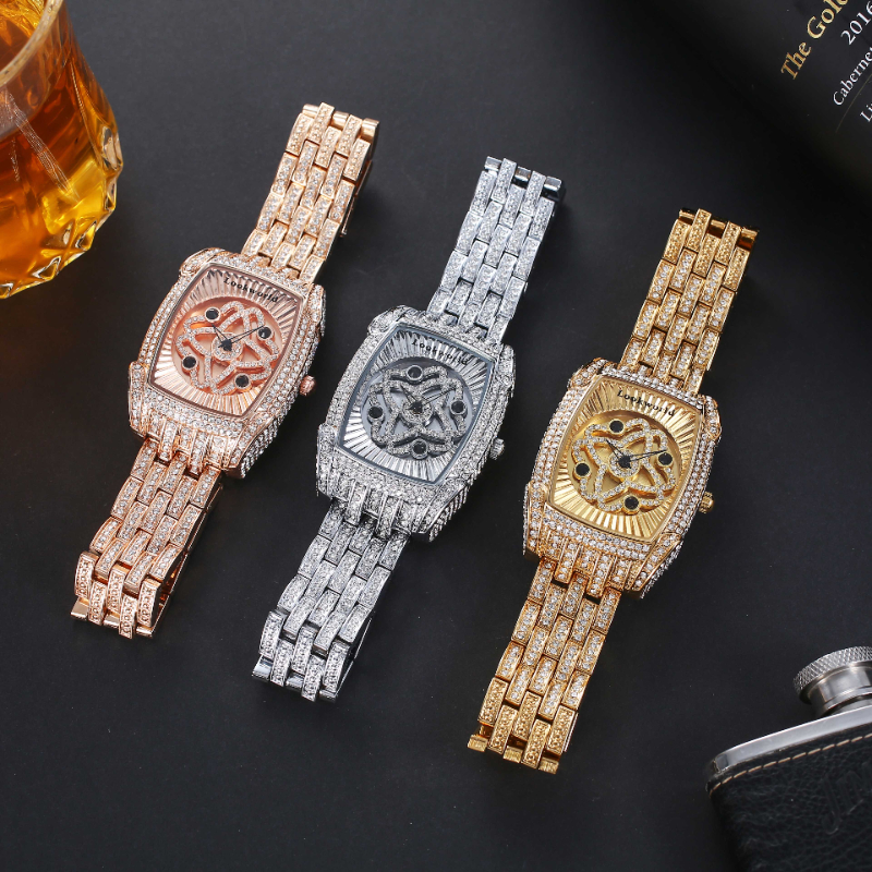 new high end dial rotating design watches for men and women stainless steel bracelet watches with rhinestone embellishments details 3