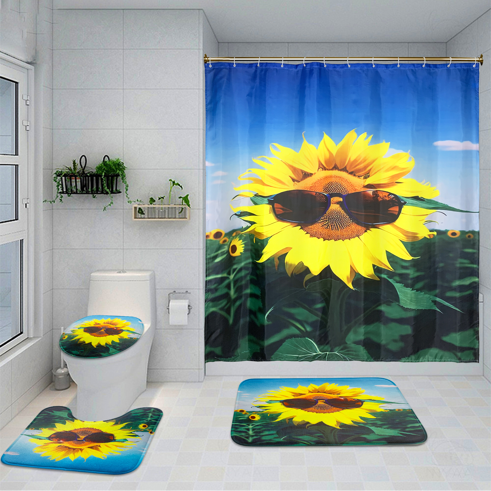 Bathroom Sets Rugs Shower Curtain - Temu