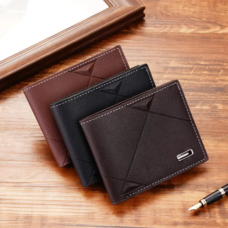 Men's Genuine Leather Three Fold Wallet, Card Holder - Temu