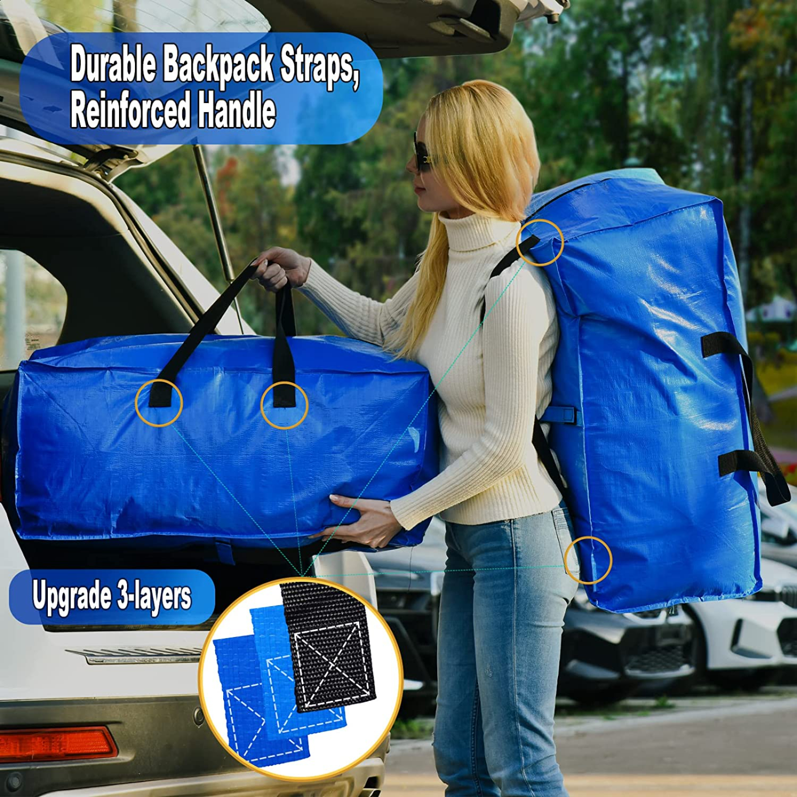 1pc Heavy Duty Extra Large Storage Bag With Backpack Straps, Sturdy Handles  And Zipper, Foldable Space Saving Bag, Great Replacement For Moving Box