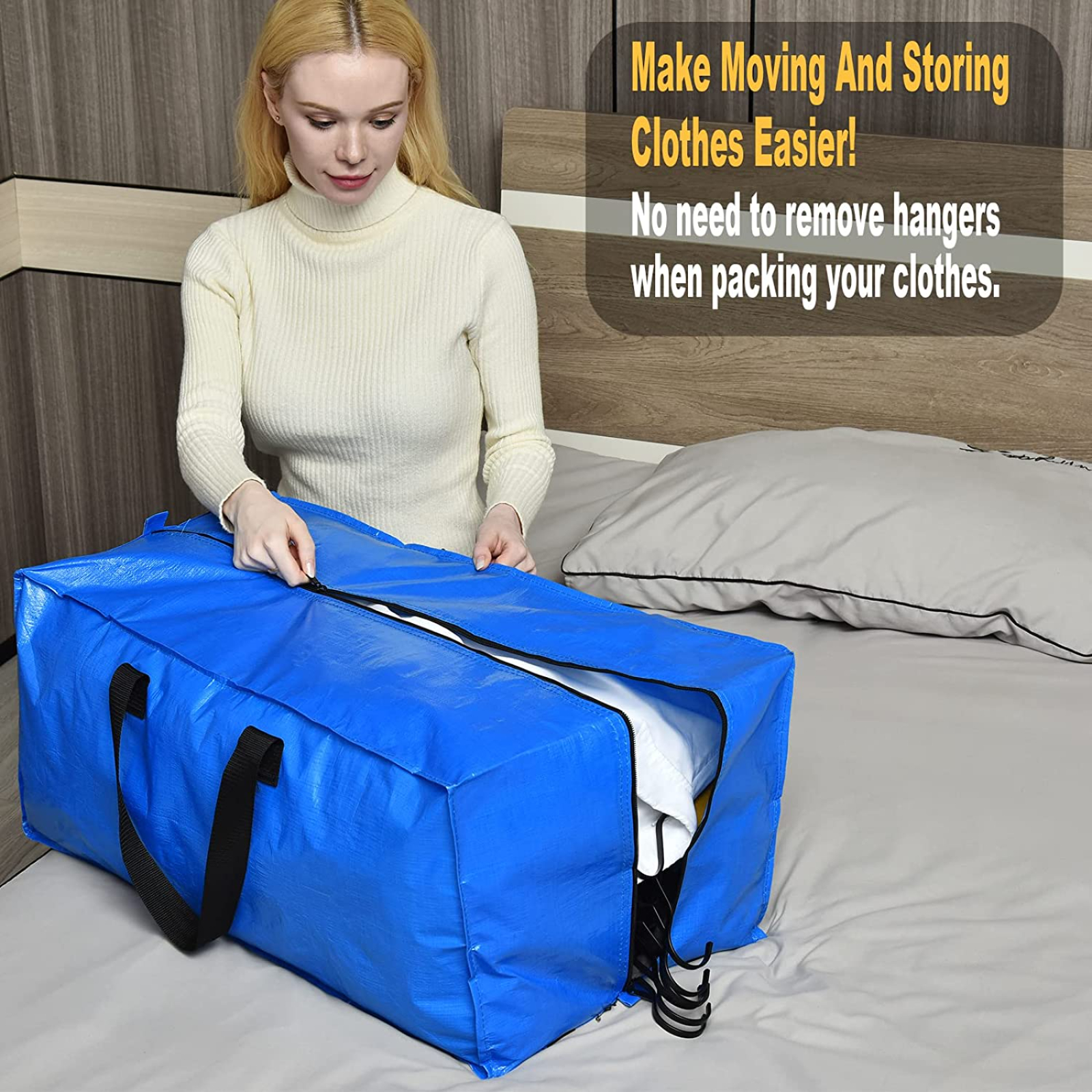 1pc Heavy Duty Extra Large Storage Bag With Backpack Straps, Sturdy Handles  And Zipper, Foldable Space Saving Bag, Great Replacement For Moving Box