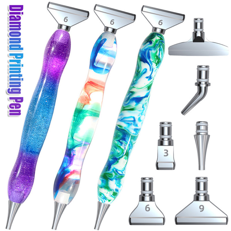 27 Pieces Diamond Painting Drill Pen Set, 2 Light Modes Diamond Painting  LED Drill Pen with Light with 6 Replacement Pen Head and 20 Pieces Painting
