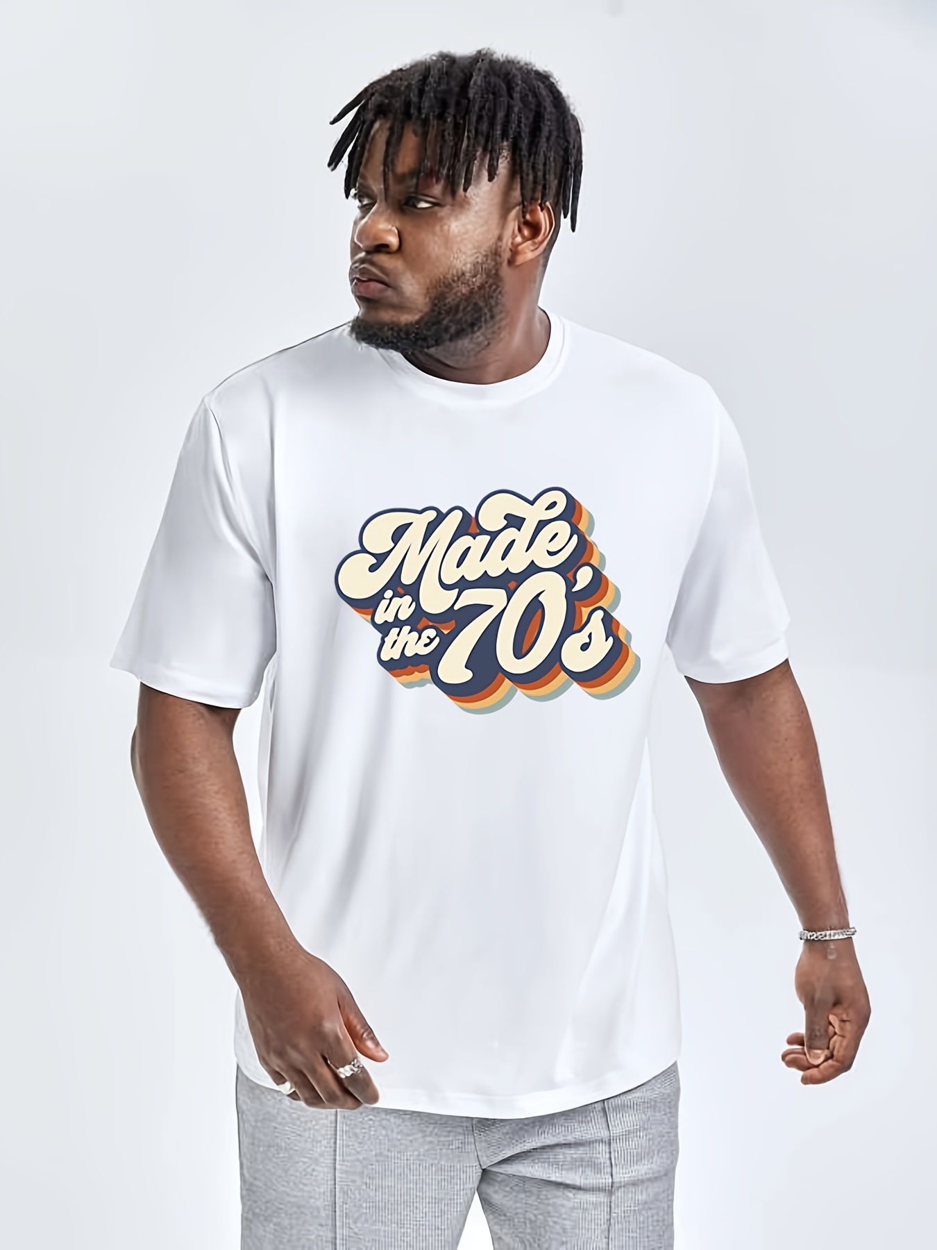 made In 70's Trendy T-shirt For Men, Plus Size Comfy Summer