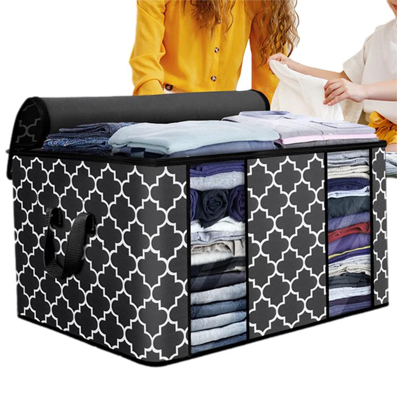 

1pc Visual Foldable Clothes Organizer - Dustproof Quilt Storage Container For Household Clothing And Comforters