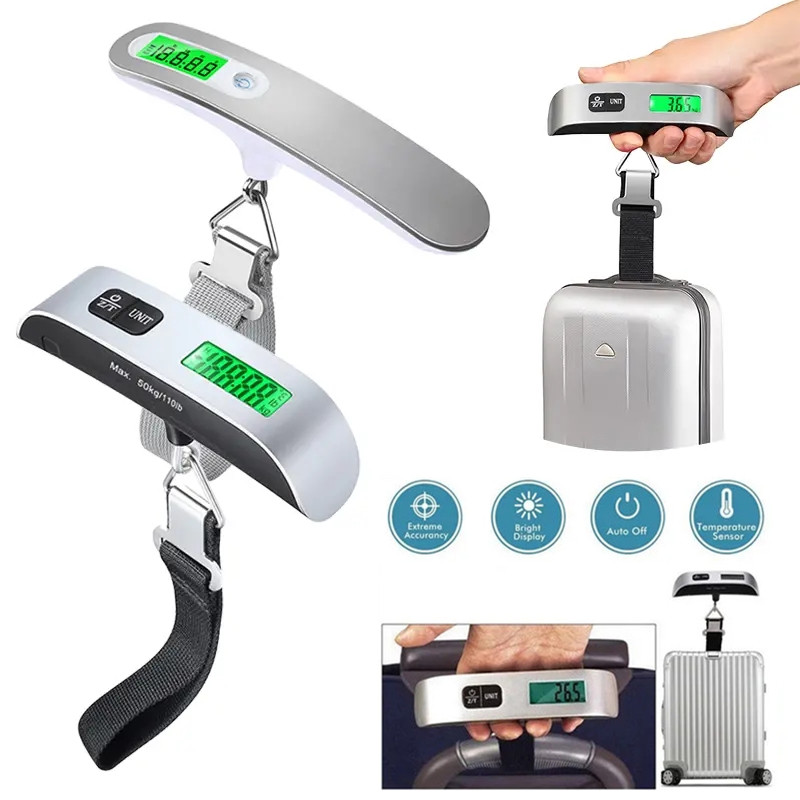 110 Pounds LCD Digital Hanging Luggage 50kg Backlit Scales for Travel Luggage  Suitcase Portable Handheld Electronic Weight Tool
