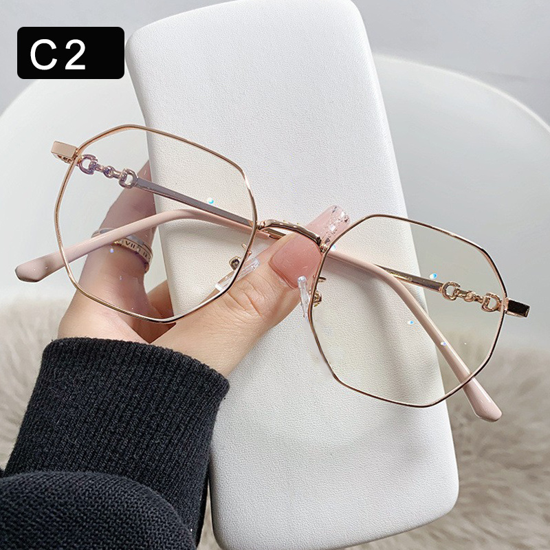 Geometric Anti Blue Light Fashion Glasses For Women Men Students, Casual  Metal Spectacles Frame