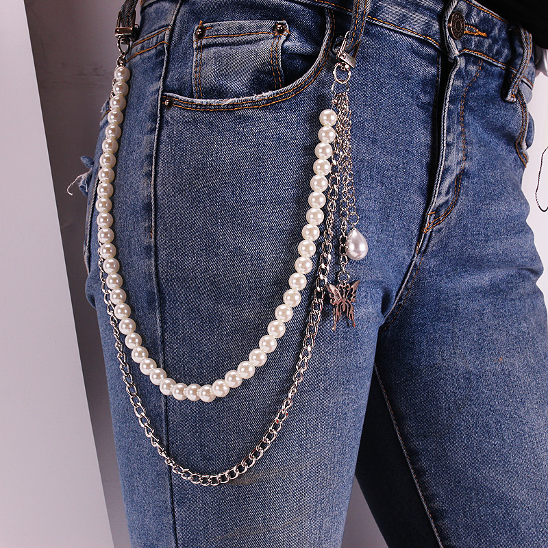 Trendy Pearl Butterfly Chains For Skirts Pants Jeans Belt - Temu