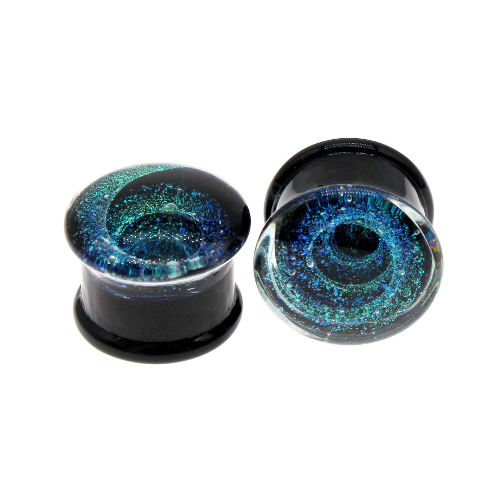 1pair 6mm-25mm Glass Round Milky Way Ear Plugs, Flesh Tunnel Ear Expander Stretcher Body Piercing Jewelry