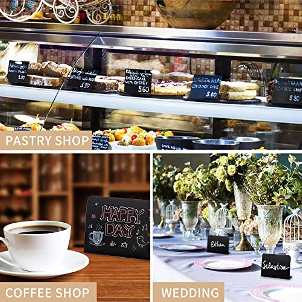 FUTUREPLUSX 20 Pack Mini Chalkboards Signs for Food Signs, Wedding Signs,  Message Signs, Party Buffet and Event Decorations, 2 Styles Wooden