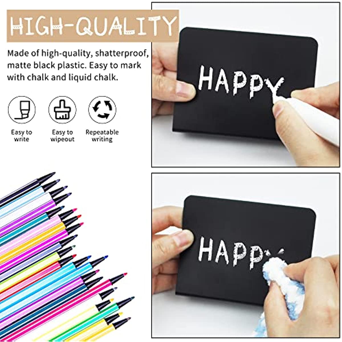 Temlum 15 Pcs Mini Chalkboard Sign with 6 Color Chalk Markers, 2.9