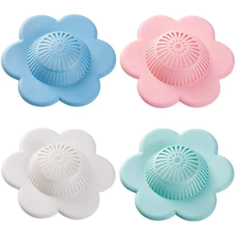 Shower Drain Covers, Silicone Hair Stopper Hair Catcher, Flower