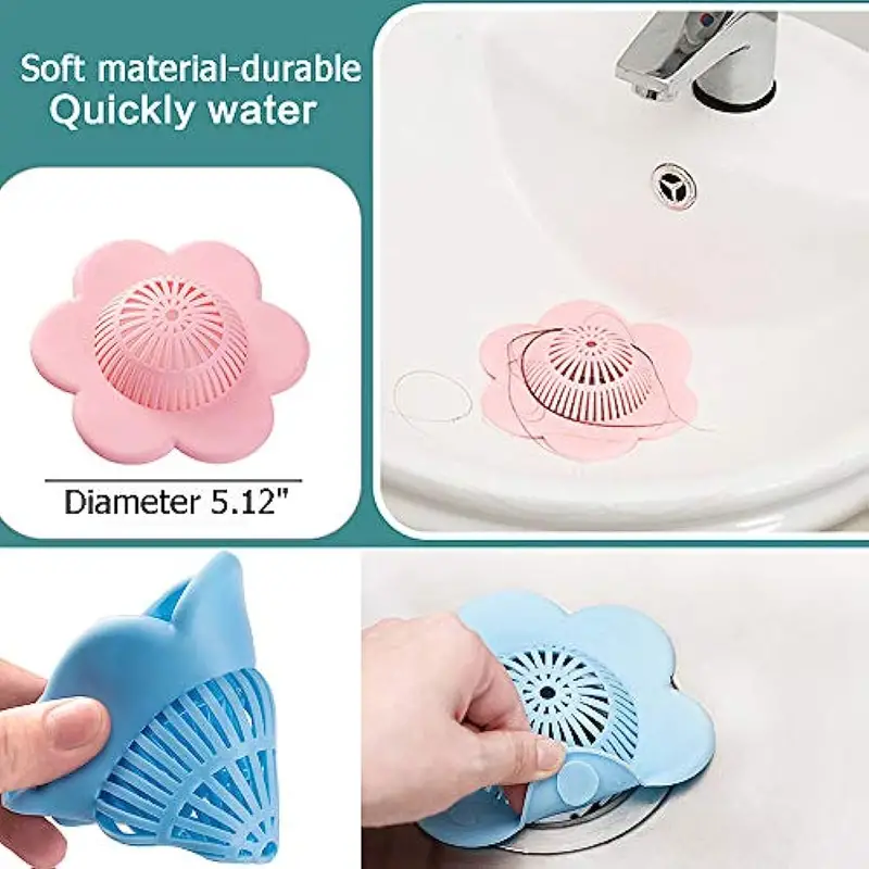 4Pcs Silicone Hair Catcher Shower Drain Kitchen Sink Bathroom Strainer  Cover NEW