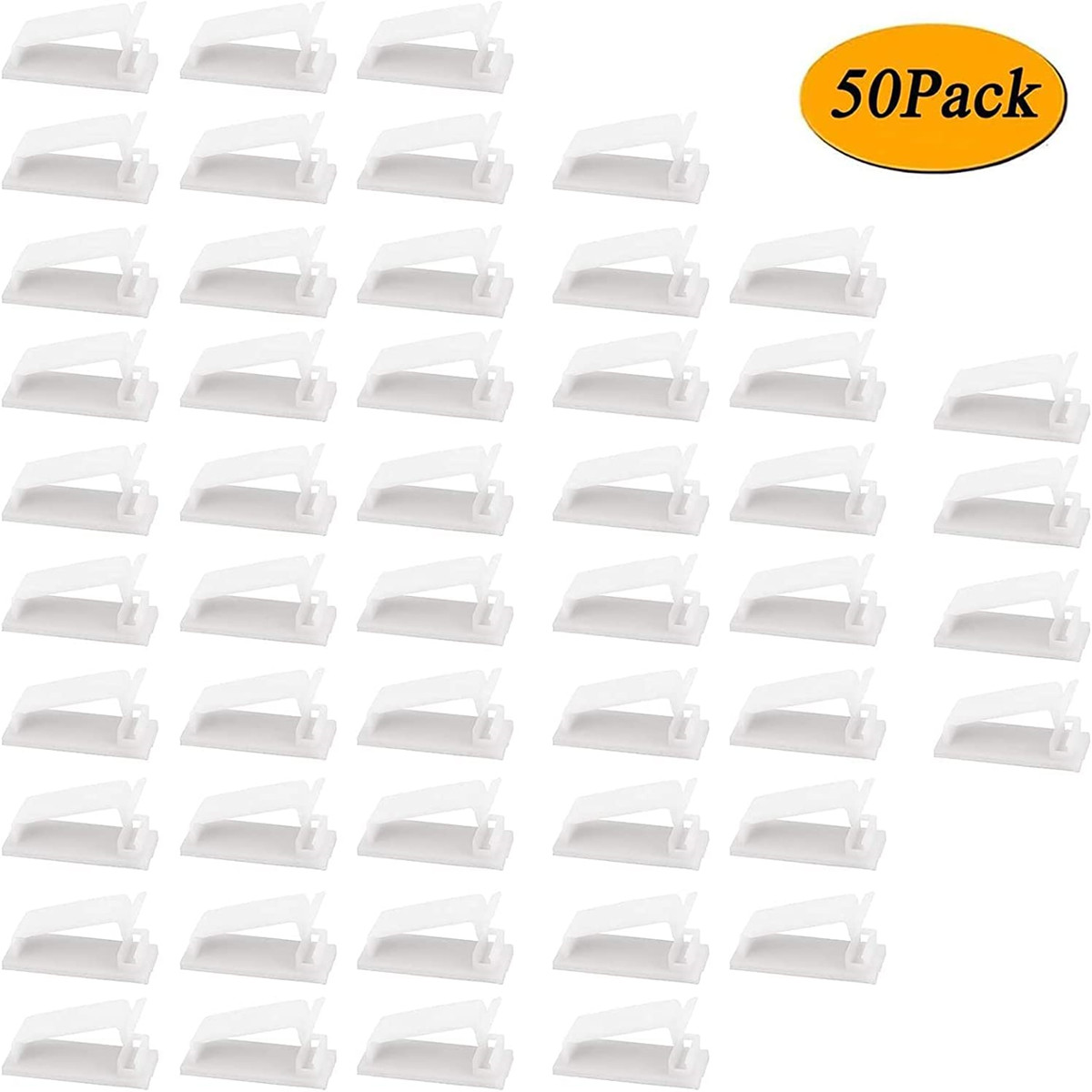 Cable Management Cable Clips, 50 PCS, White - Self-Adhesive Cable