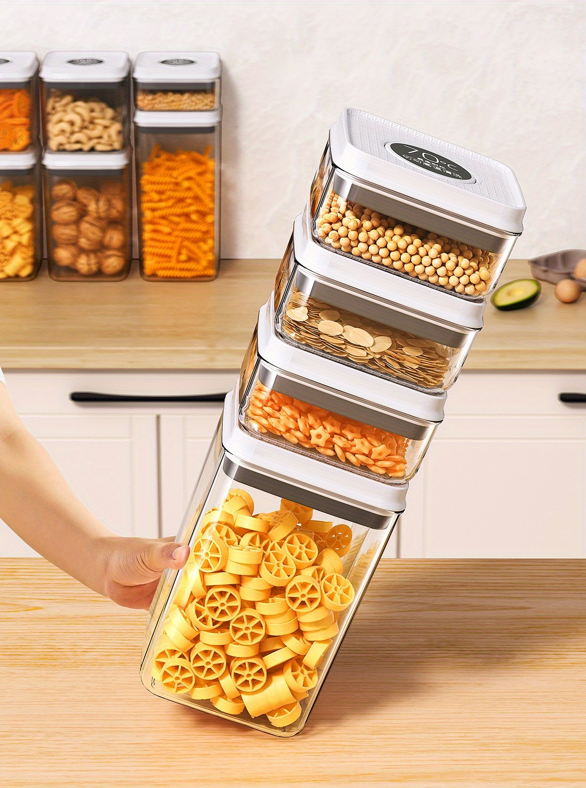 JDEFEG Food Organizers and Storage Airtight Food Storage Containers Set  with Lids Kitchen Pantry Organization Canisters for Cereal Flour and Sugar