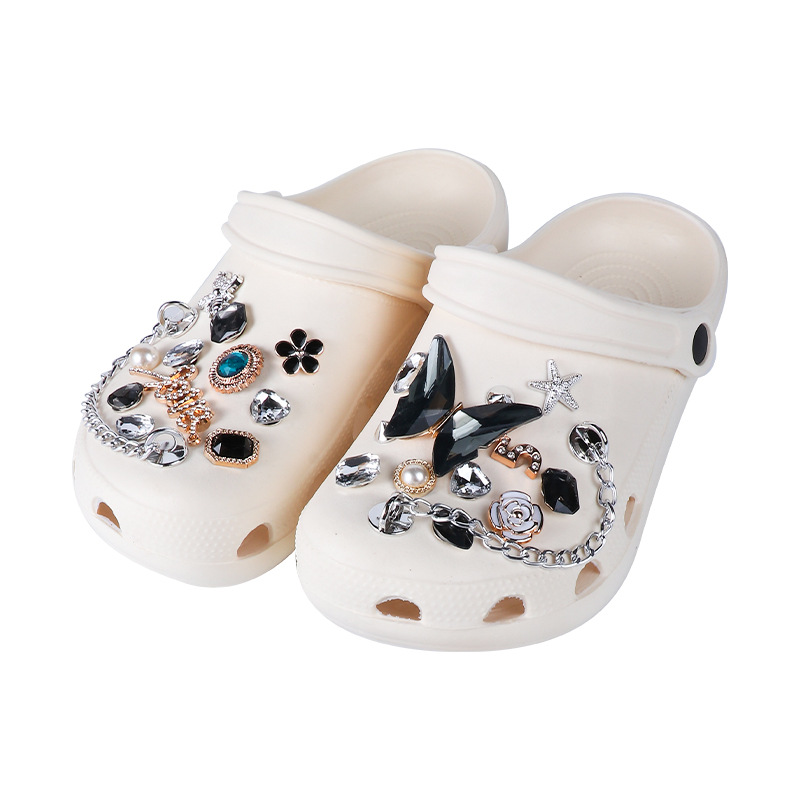 1 Set JIBZ Crocs Charms Designer Bling Luxury Flower Perfume Accessories  Decorations for Croc Golden Pearl Rhinestone Shoes New