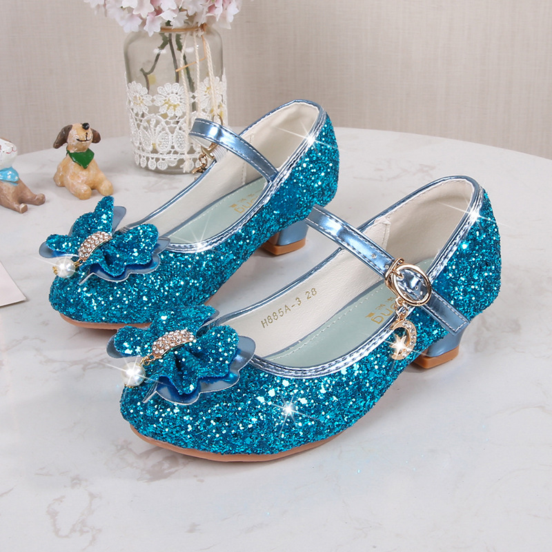 Ulikey Zapatos Princesa Niñas Tacones Niña Princesa, Purpurina Tacones Niña,  Zapatos Tacon Niña con Lazo de Lentejuelas, Colgante, Velcro para Carnaval,  Boda, Juegos de rol (Azul, 26) : : Moda