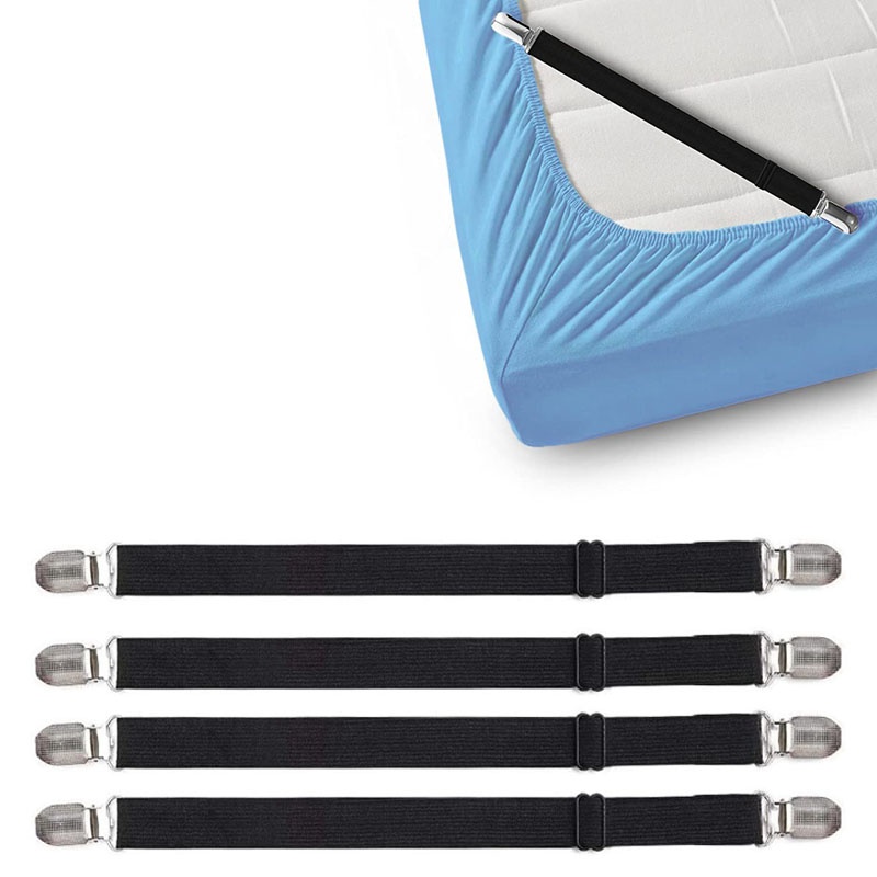 4pcs Adjustable Bed Sheet Gripper Corner Straps Clips Fastener Suspenders Band Holder, White