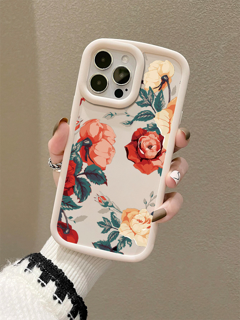 油絵の花のグラフィックパターン落下防止シリコン電話ケース Iphone 14、13、12、11 Pro Max、xs  Max、x、xr、8、7、6、6s Mini、プラス、ホワイト、誕生日、ガールフレンド、ボーイフレンドへのギフト、友達または自分自身  携帯電話・アクセサリー Temu Japan