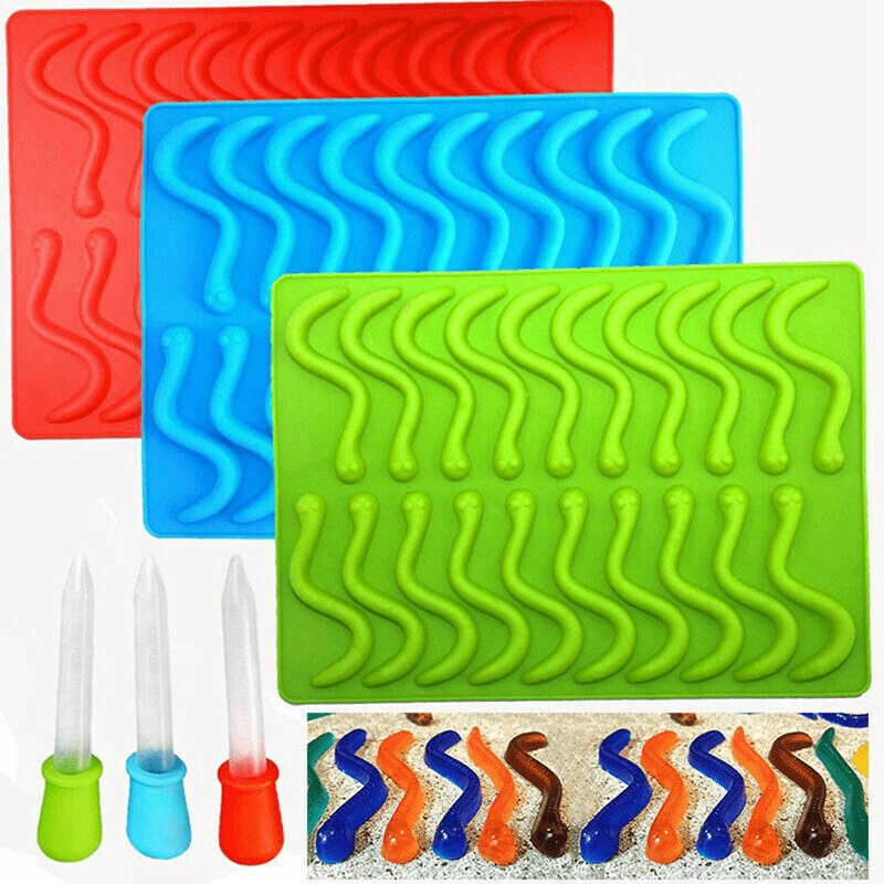 Snakes Worms And Gummy Bears Silicone Mold Chocolate Molds Jelly Mould Ice  Tray