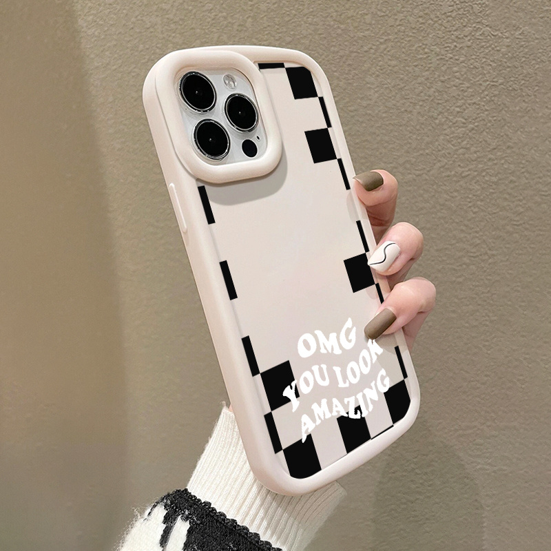 black white check graphic pattern anti fall silicone phone Temu