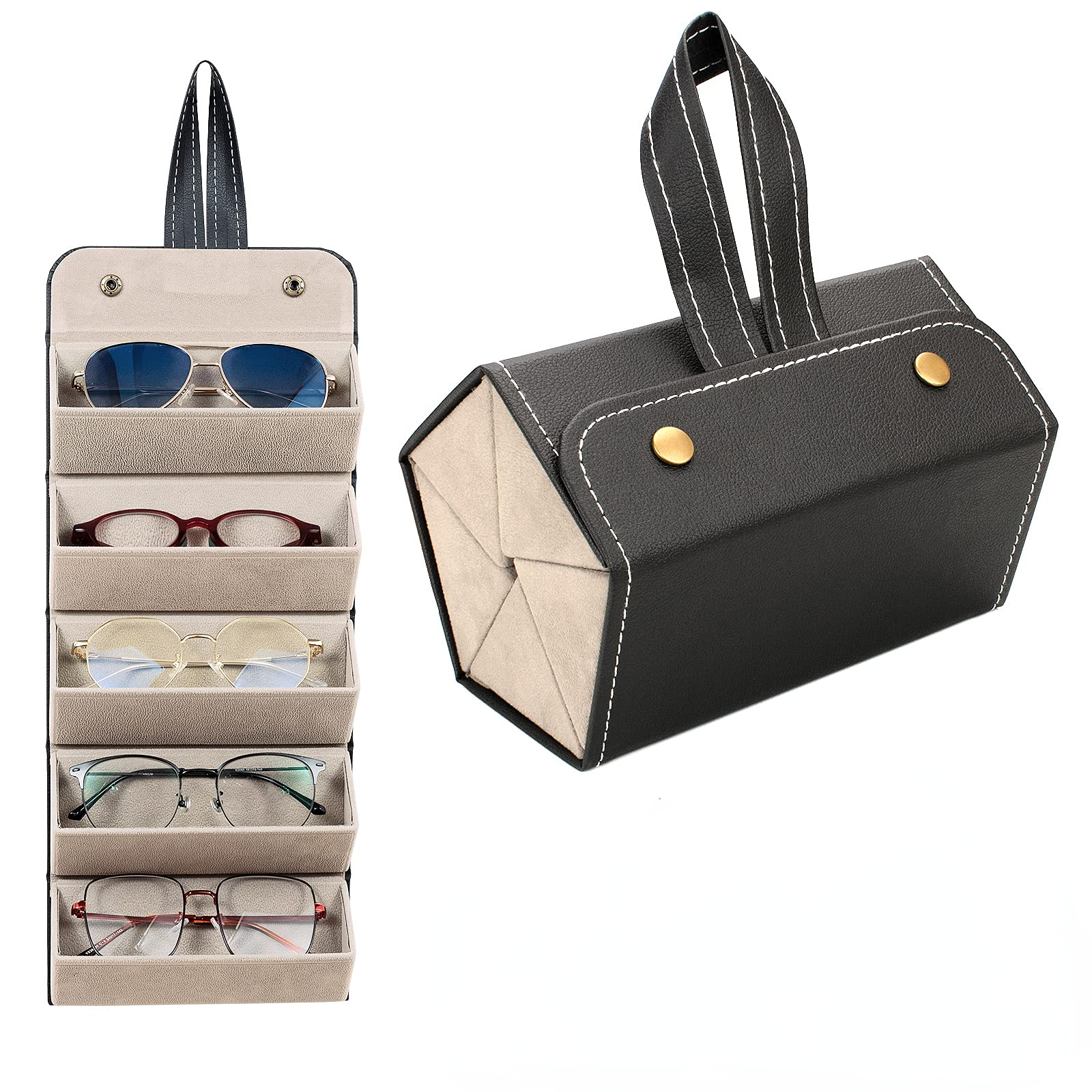 MoKo Sunglasses Organizer with 5 Slots, Foldable Travel Glasses