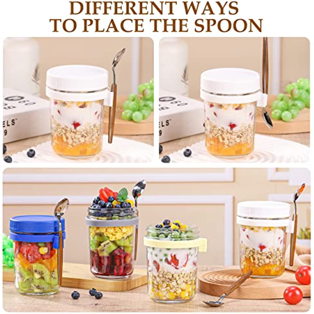 1 pc,350ml Overnight Oats Containers with Lids and Spoon, 16 Oz Glass  Container to Go for Chia Pudding Yogurt Salad Cereal Meal Prep