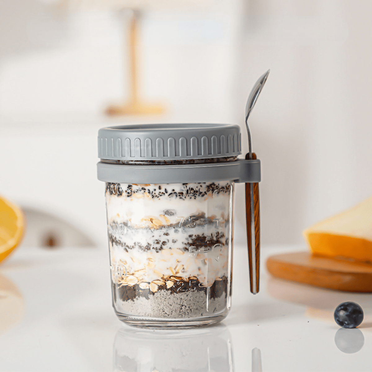 1pc Overnight Oats Container With Lid And Spoon 16 Oz Glass Mason