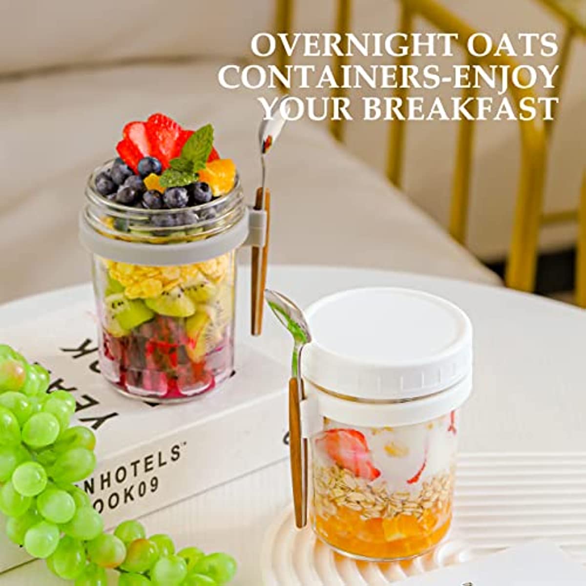Overnight Oats Containers With Lids And Spoons, Glass Overnight Oats Jars,  Airtight Oatmeal Container With Measurement Marks, Mason Jars With Lid, For  Salads, Yogurt, Cereal And Milk - Temu